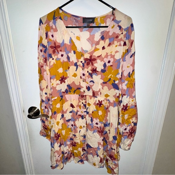 NWOT Hudson Gray Colorful Floral Long Sleeve Mini Dress - Picture 1 of 6